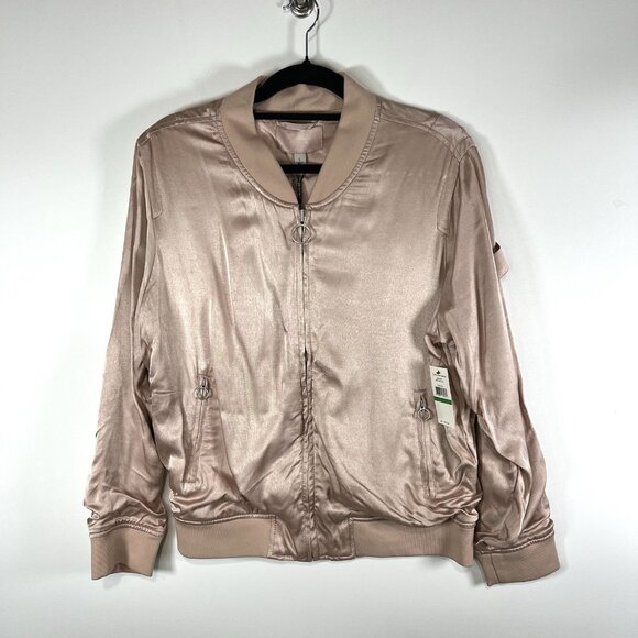 Calvin Klein Jeans Woman Puffy Satin Bomber Jacket Size Large Pink New With Tags - Picture 1 of 13